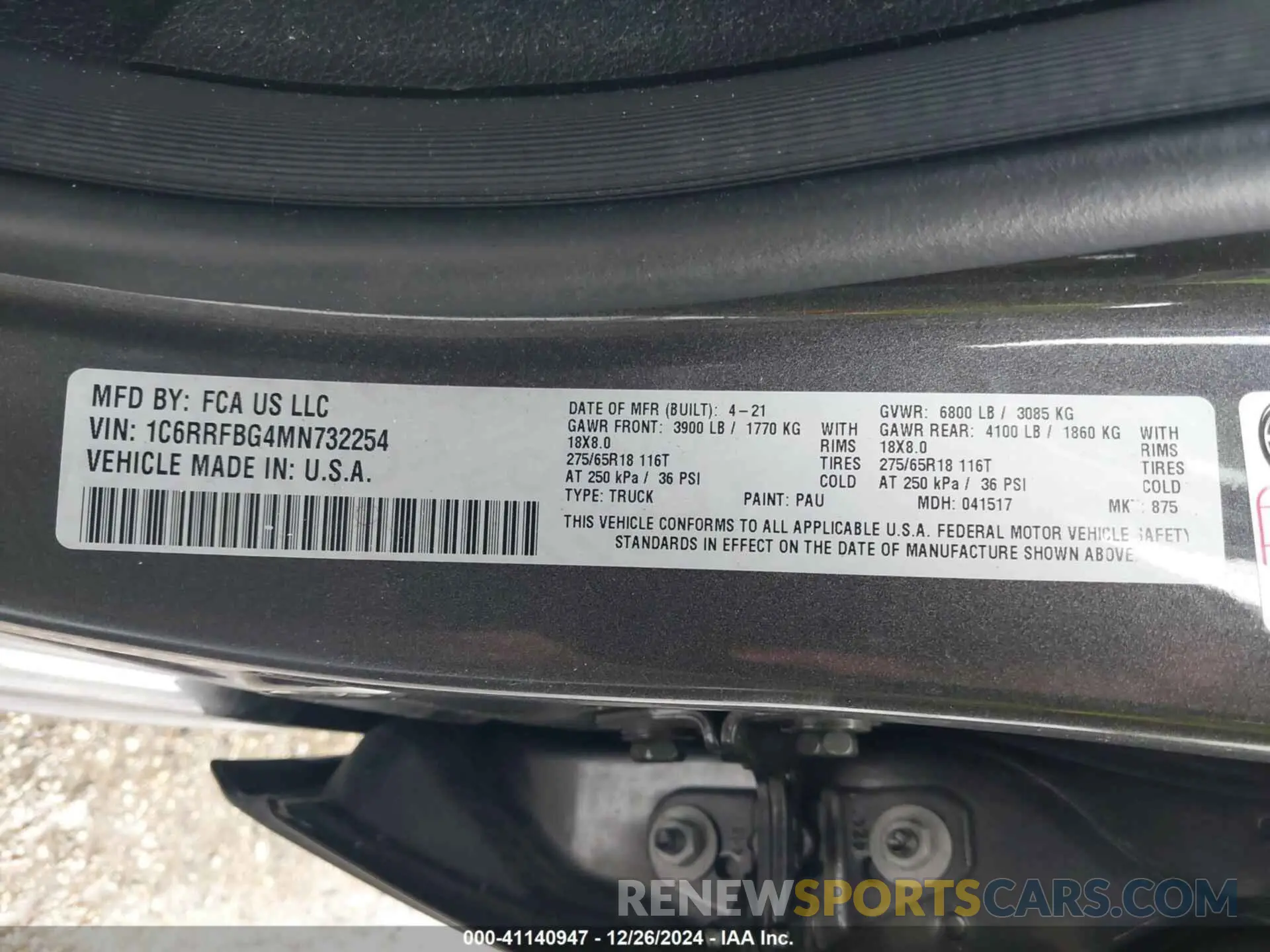 9 Фотография поврежденного автомобиля 1C6RRFBG4MN732254 RAM 1500 2021