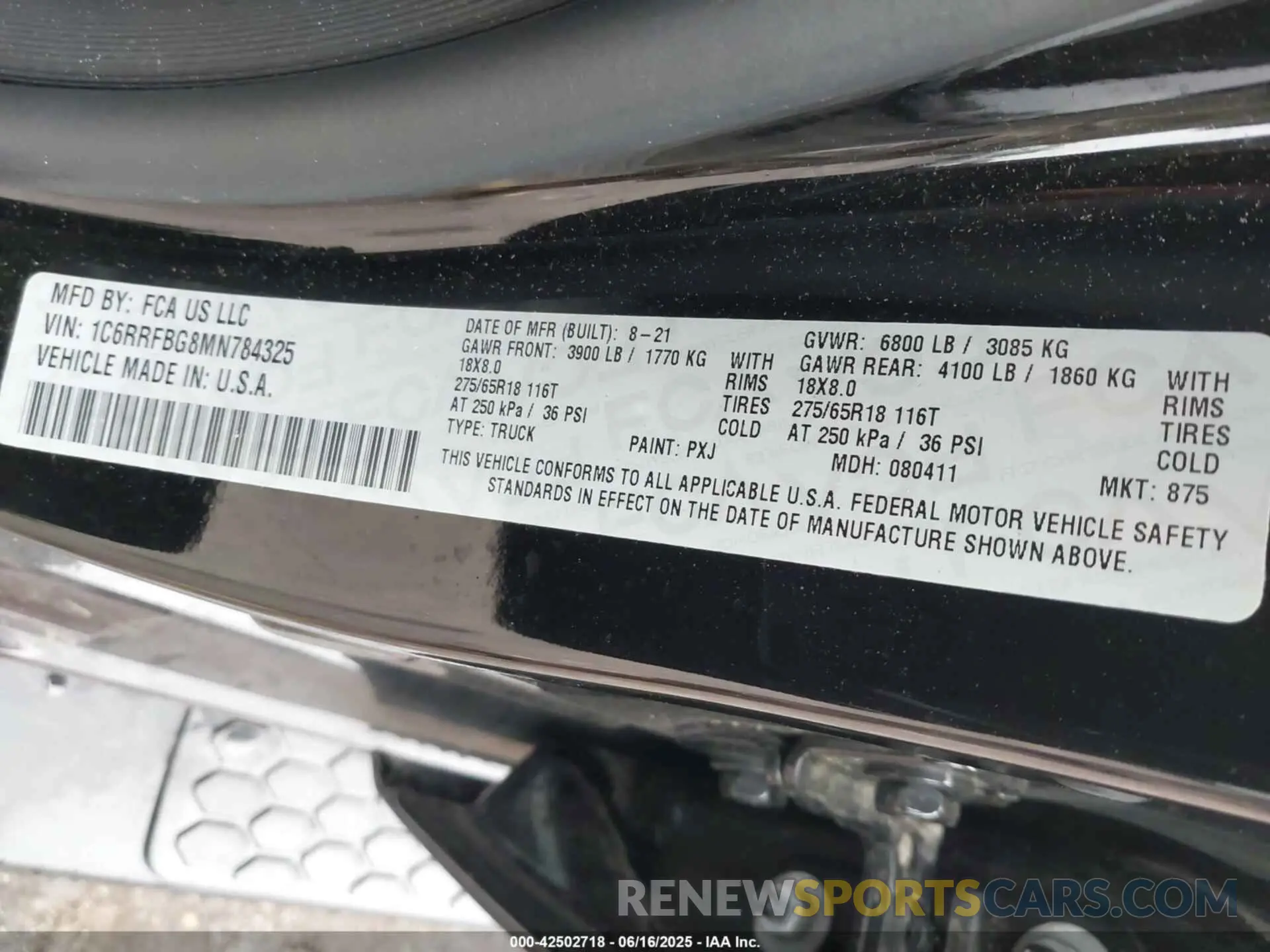 9 Фотография поврежденного автомобиля 1C6RRFBG8MN784325 RAM 1500 2021
