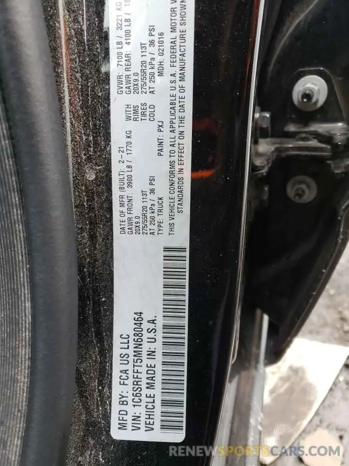 12 Фотография поврежденного автомобиля 1C6SRFFT5MN680464 RAM 1500 2021