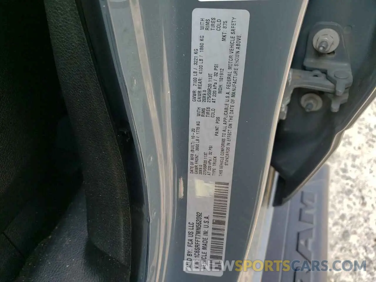 12 Photograph of a damaged car 1C6SRFFT7MN562092 RAM 1500 2021
