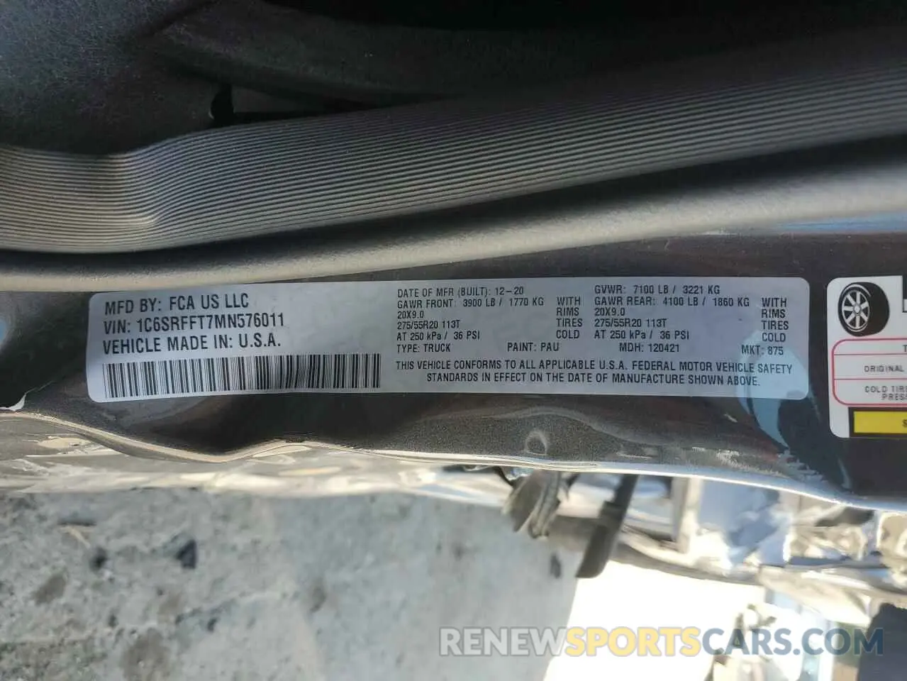 12 Photograph of a damaged car 1C6SRFFT7MN576011 RAM 1500 2021