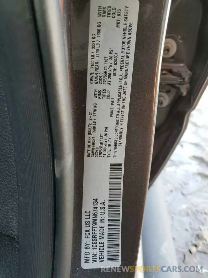 12 Photograph of a damaged car 1C6SRFFT9MN674134 RAM 1500 2021