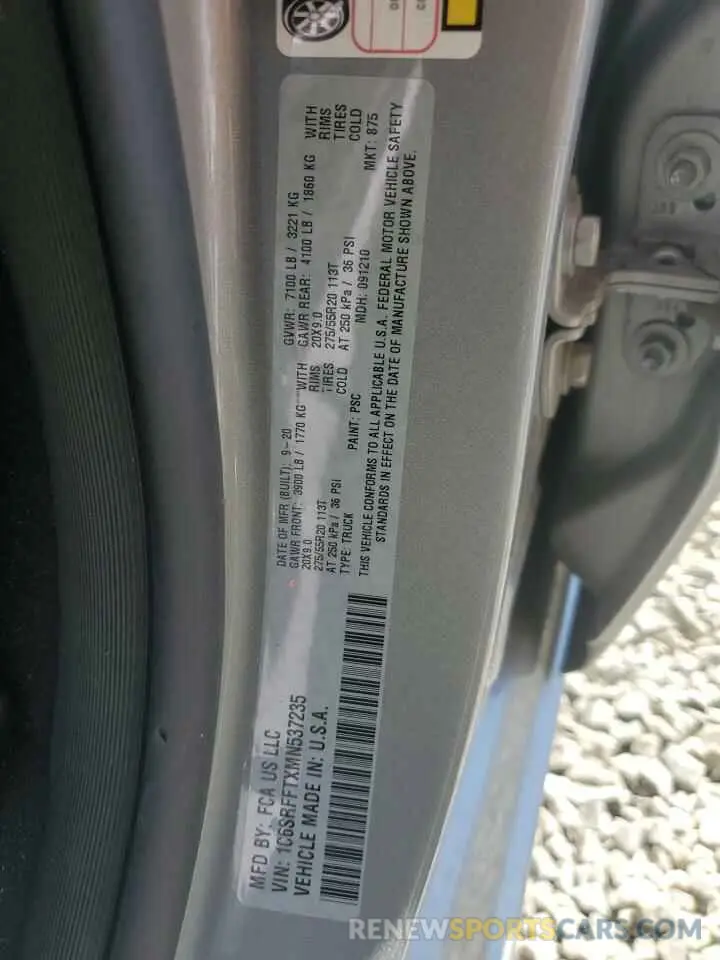 12 Фотография поврежденного автомобиля 1C6SRFFTXMN537235 RAM 1500 2021