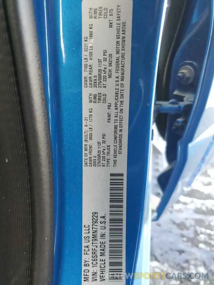 12 Фотография поврежденного автомобиля 1C6SRFJT9MN779229 RAM 1500 2021