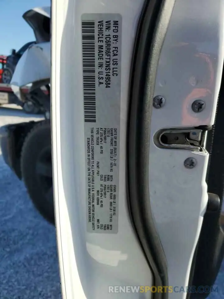 12 Фотография поврежденного автомобиля 1C6RR6FTXNS149584 RAM 1500 2022