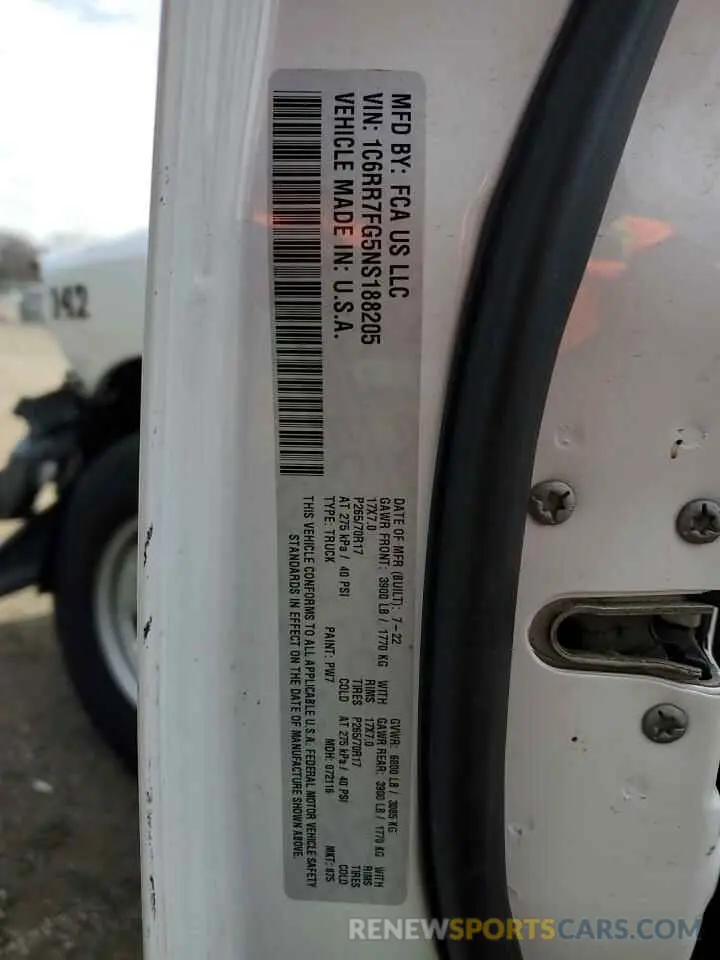 15 Photograph of a damaged car 1C6RR7FG5NS188205 RAM 1500 2022