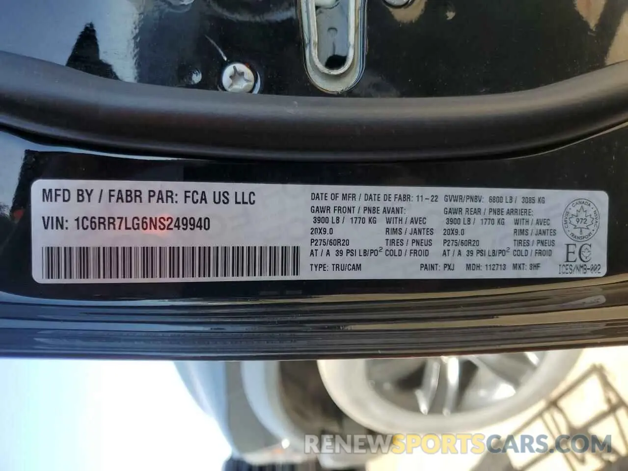 12 Фотография поврежденного автомобиля 1C6RR7LG6NS249940 RAM 1500 2022