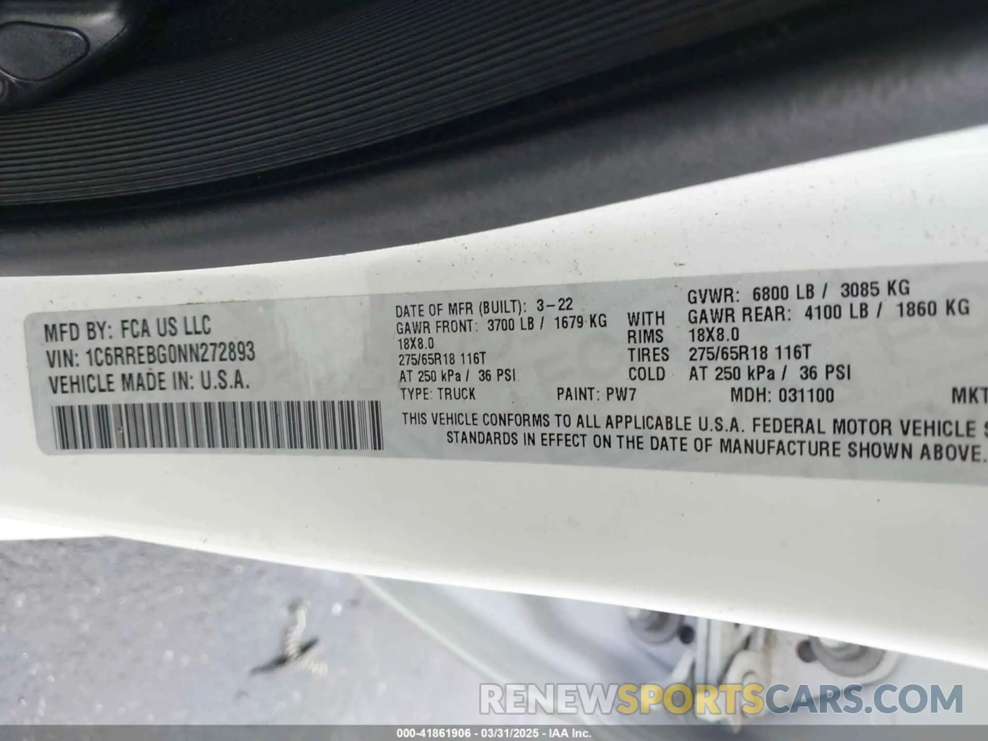 9 Photograph of a damaged car 1C6RREBG0NN272893 RAM 1500 2022