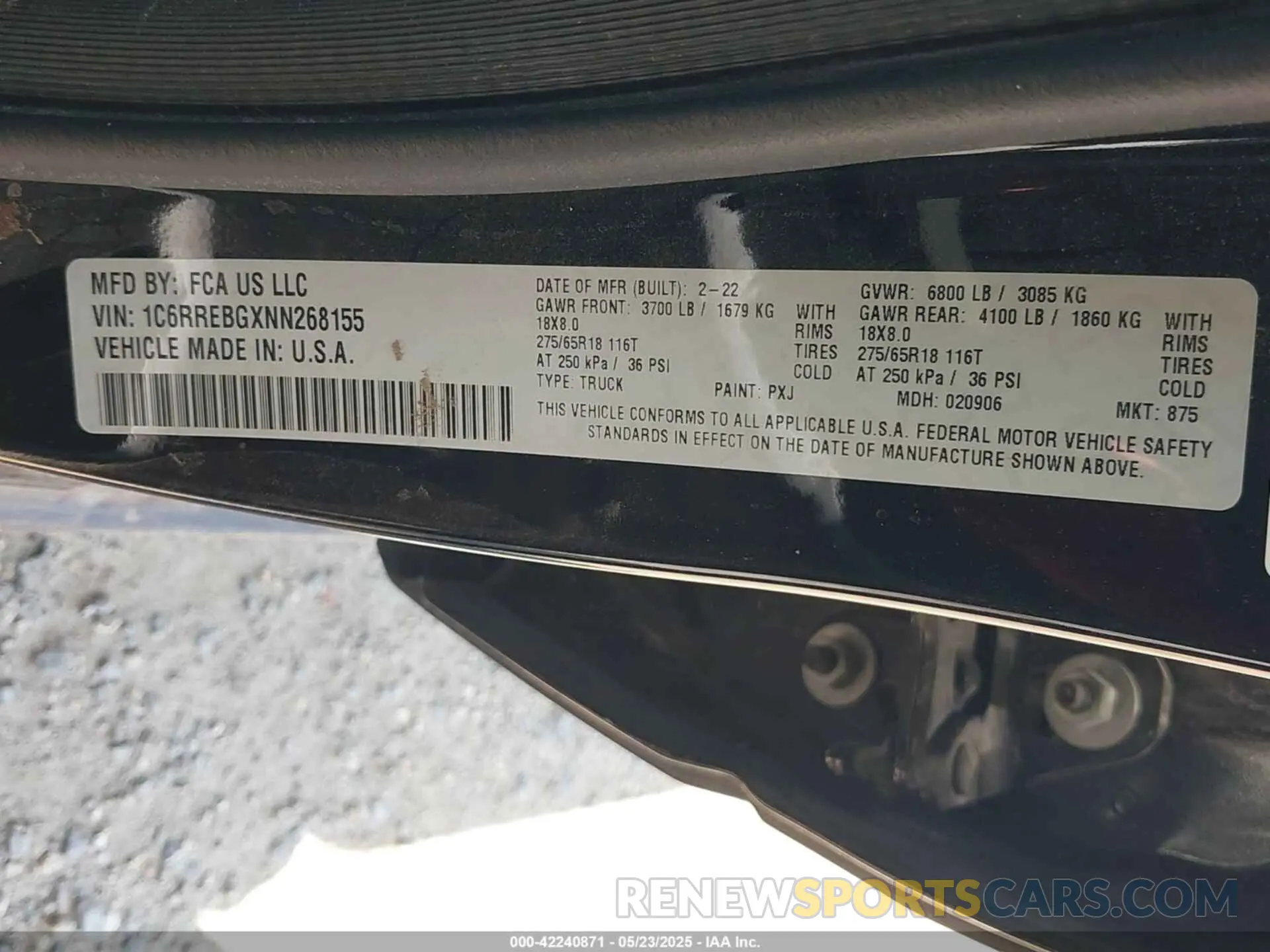 9 Фотография поврежденного автомобиля 1C6RREBGXNN268155 RAM 1500 2022