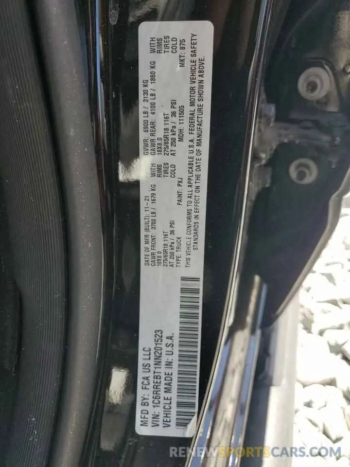 12 Фотография поврежденного автомобиля 1C6RREBT1NN201523 RAM 1500 2022