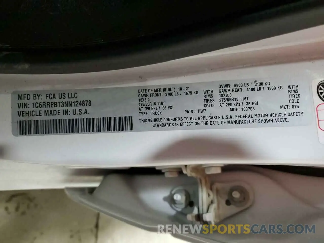 12 Фотография поврежденного автомобиля 1C6RREBT3NN124878 RAM 1500 2022