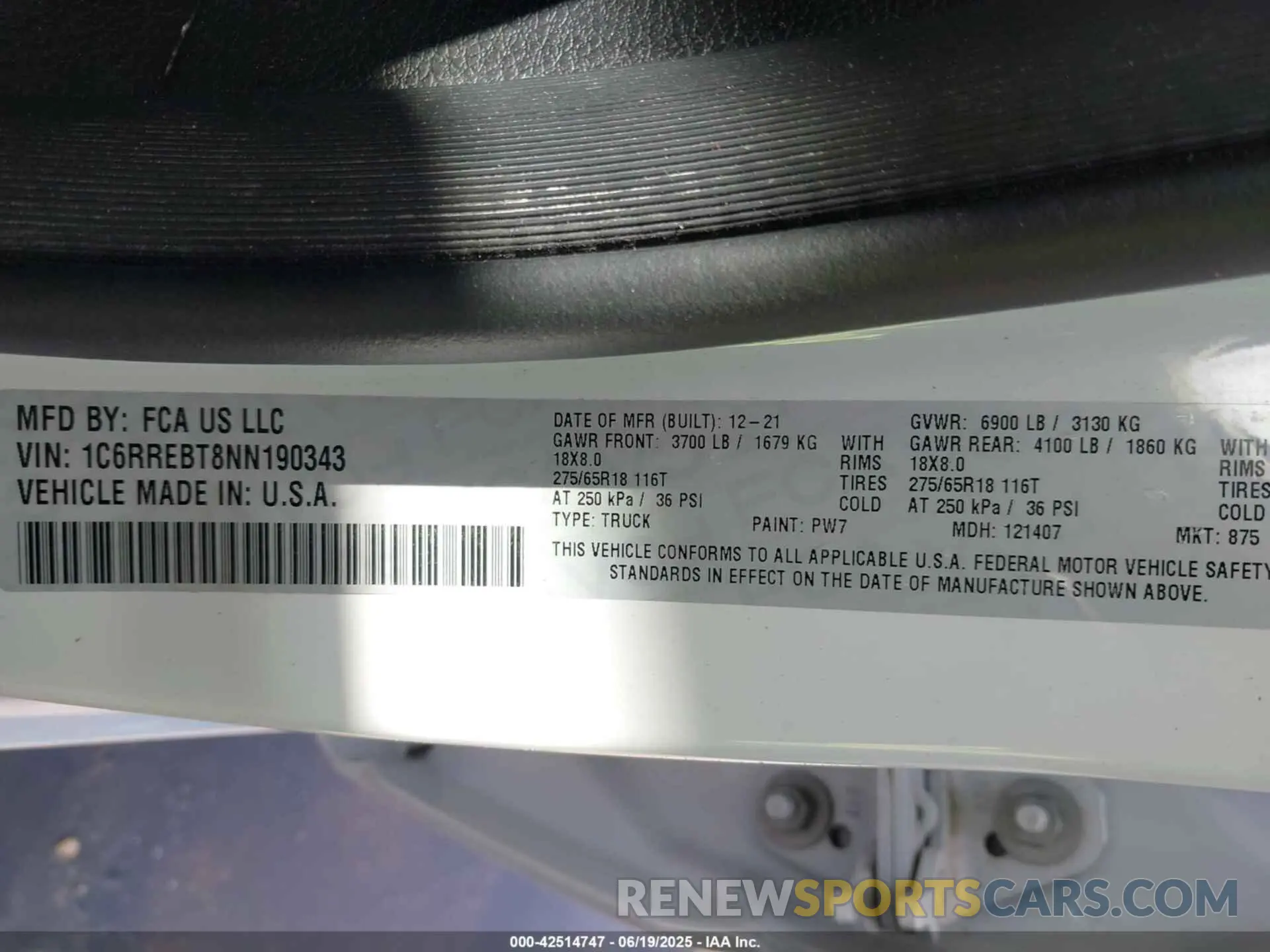 9 Фотография поврежденного автомобиля 1C6RREBT8NN190343 RAM 1500 2022