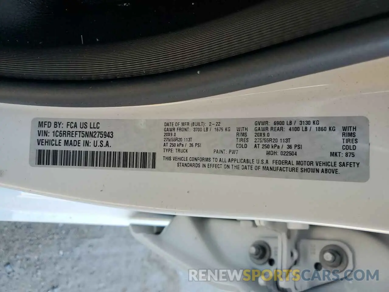 12 Фотография поврежденного автомобиля 1C6RREFT5NN275943 RAM 1500 2022