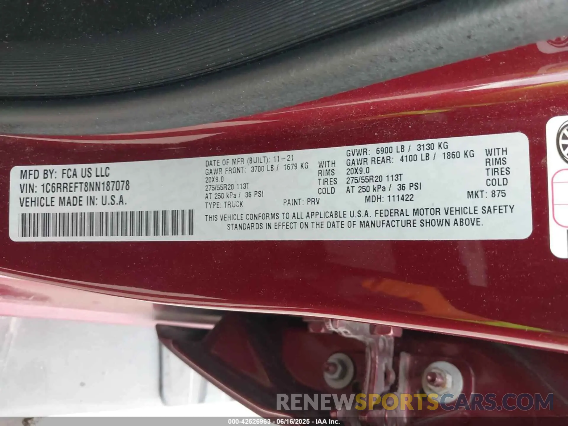 9 Фотография поврежденного автомобиля 1C6RREFT8NN187078 RAM 1500 2022