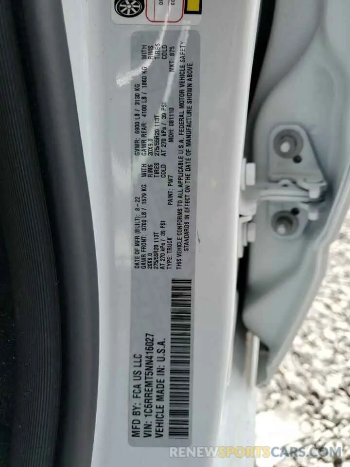14 Фотография поврежденного автомобиля 1C6RREMT5NN416027 RAM 1500 2022