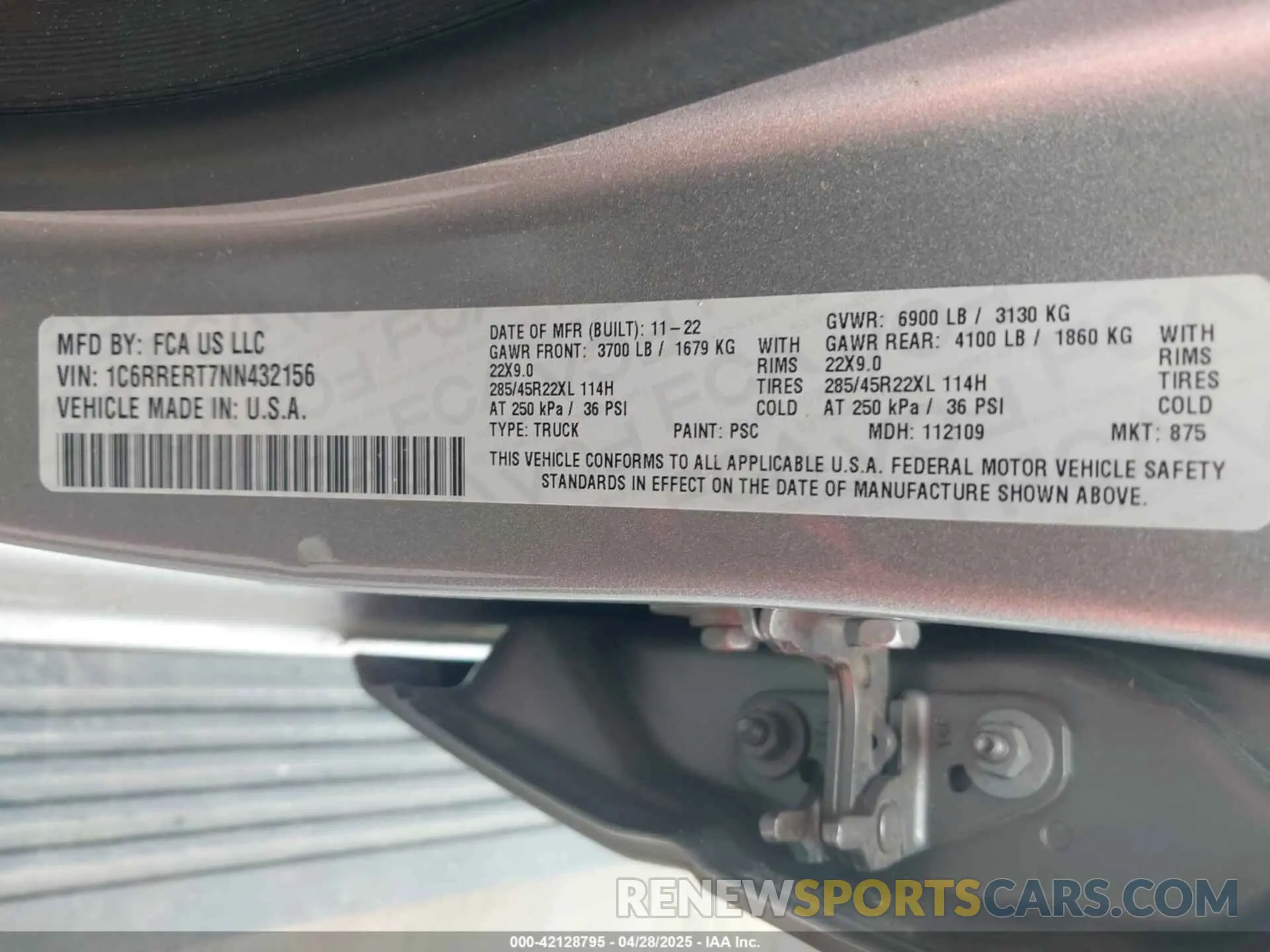 9 Фотография поврежденного автомобиля 1C6RRERT7NN432156 RAM 1500 2022