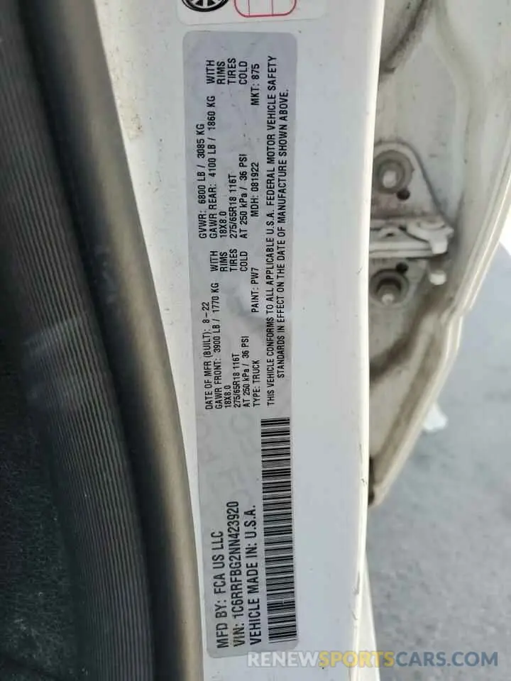 12 Photograph of a damaged car 1C6RRFBG2NN423920 RAM 1500 2022