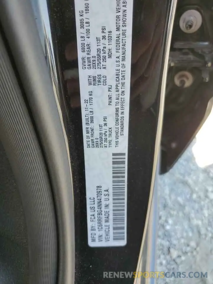 12 Фотография поврежденного автомобиля 1C6RRFBG4NN470978 RAM 1500 2022