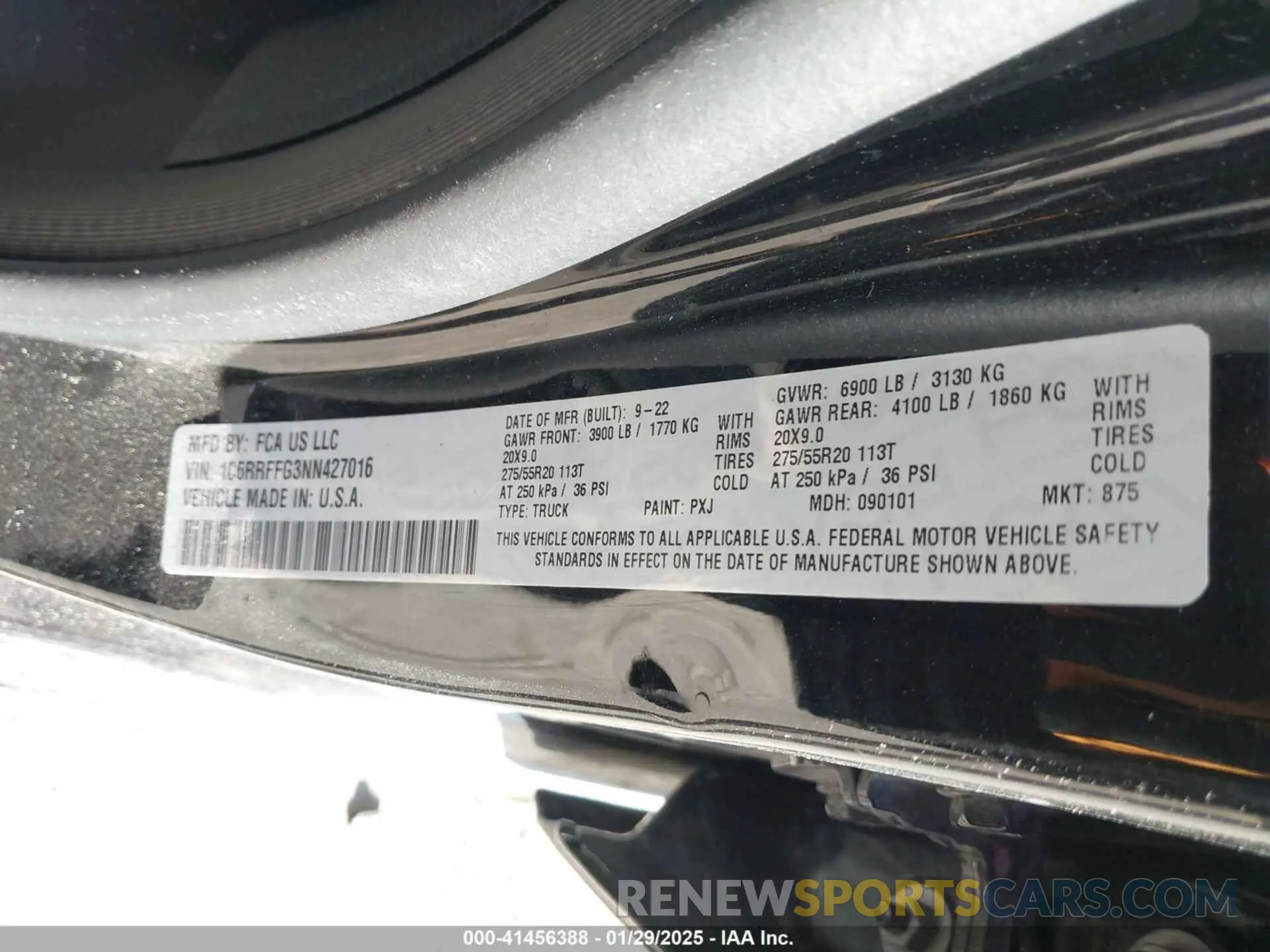 9 Фотография поврежденного автомобиля 1C6RRFFG3NN427016 RAM 1500 2022