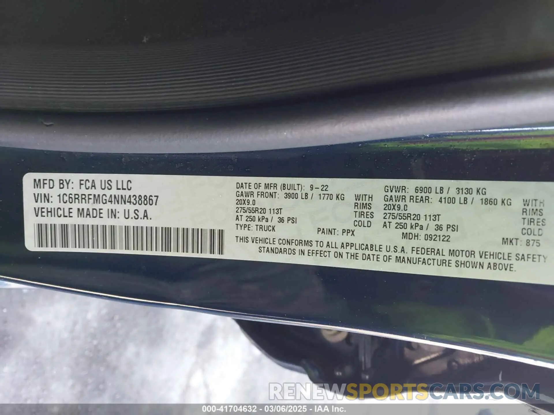 9 Photograph of a damaged car 1C6RRFMG4NN438867 RAM 1500 2022