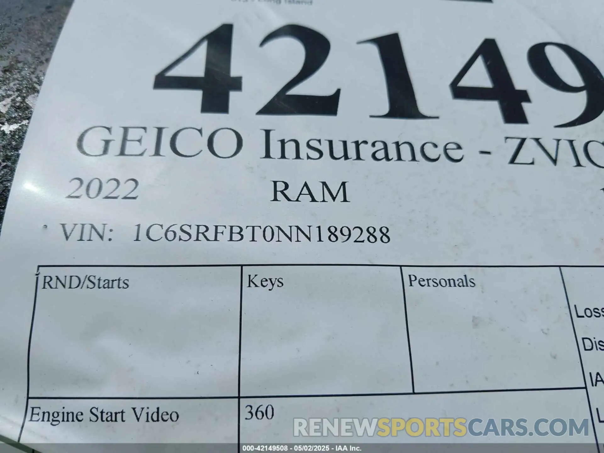 9 Photograph of a damaged car 1C6SRFBT0NN189288 RAM 1500 2022