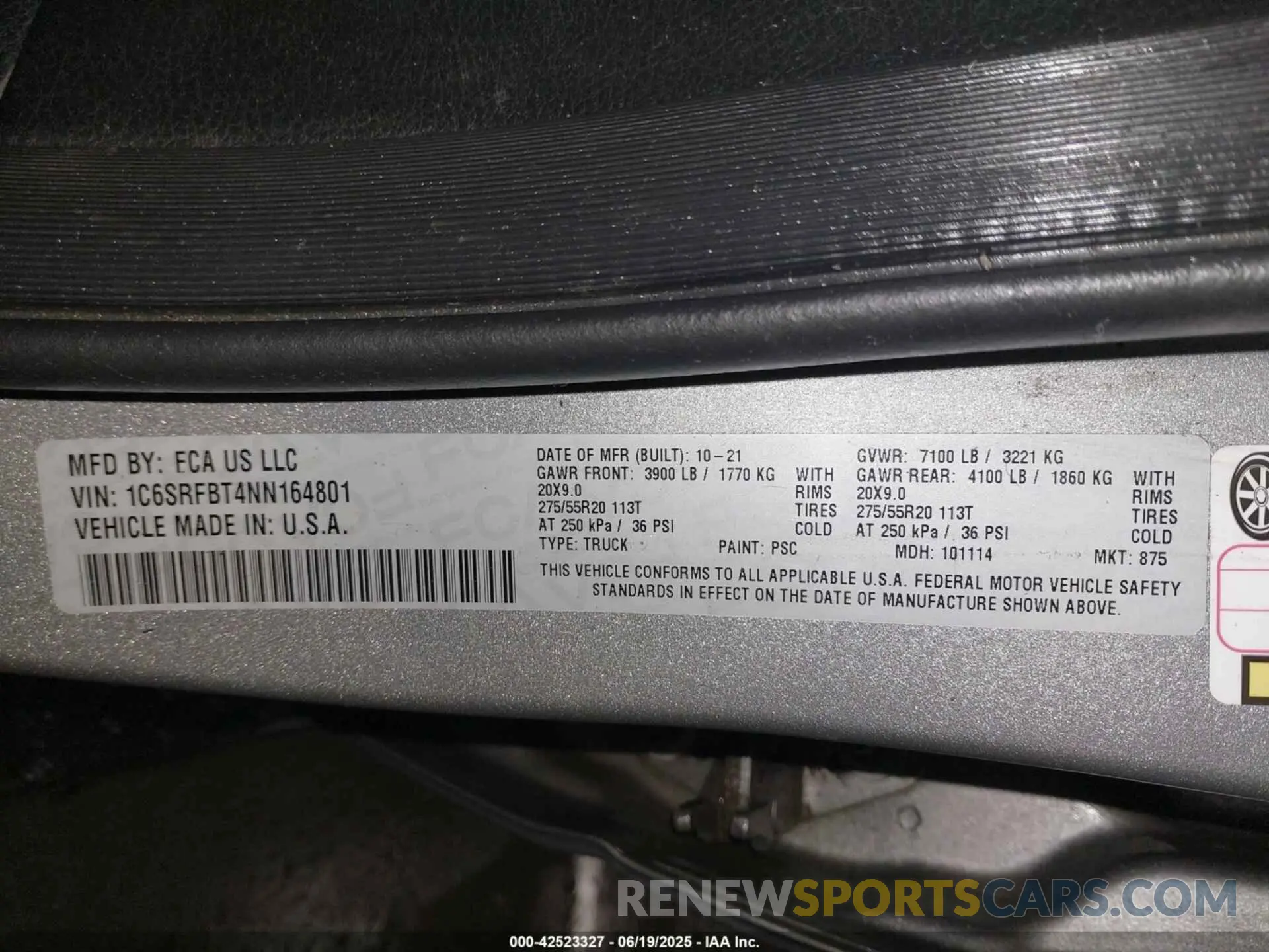 9 Фотография поврежденного автомобиля 1C6SRFBT4NN164801 RAM 1500 2022