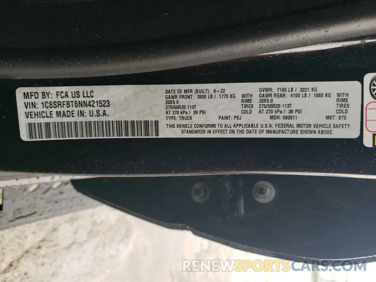 12 Фотография поврежденного автомобиля 1C6SRFBT6NN421523 RAM 1500 2022