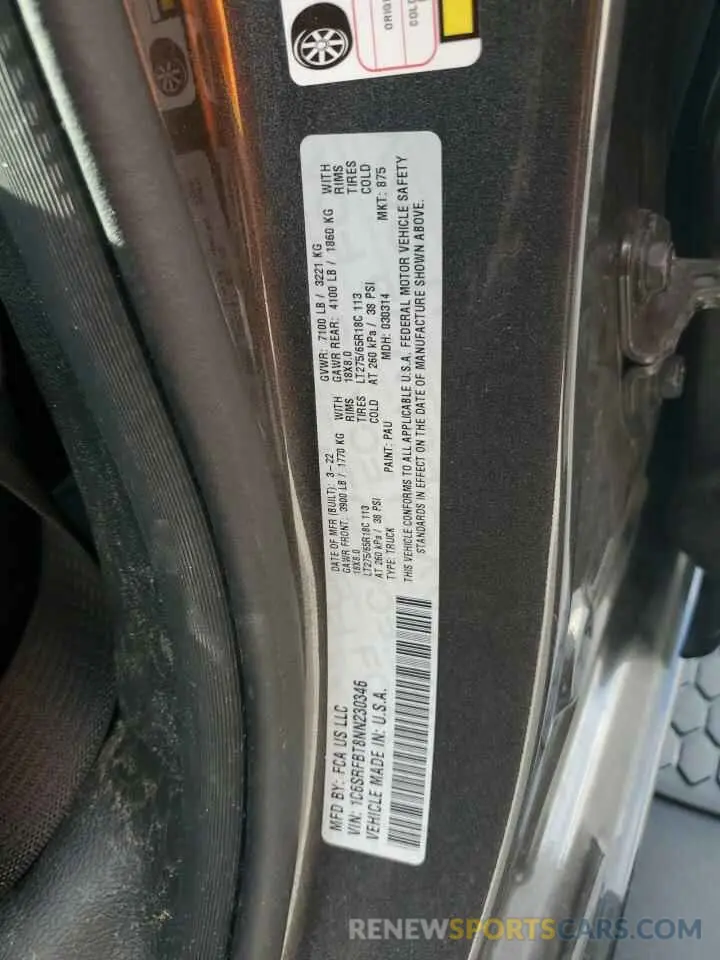 14 Фотография поврежденного автомобиля 1C6SRFBT8NN230346 RAM 1500 2022