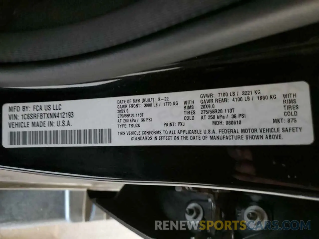 12 Photograph of a damaged car 1C6SRFBTXNN412193 RAM 1500 2022