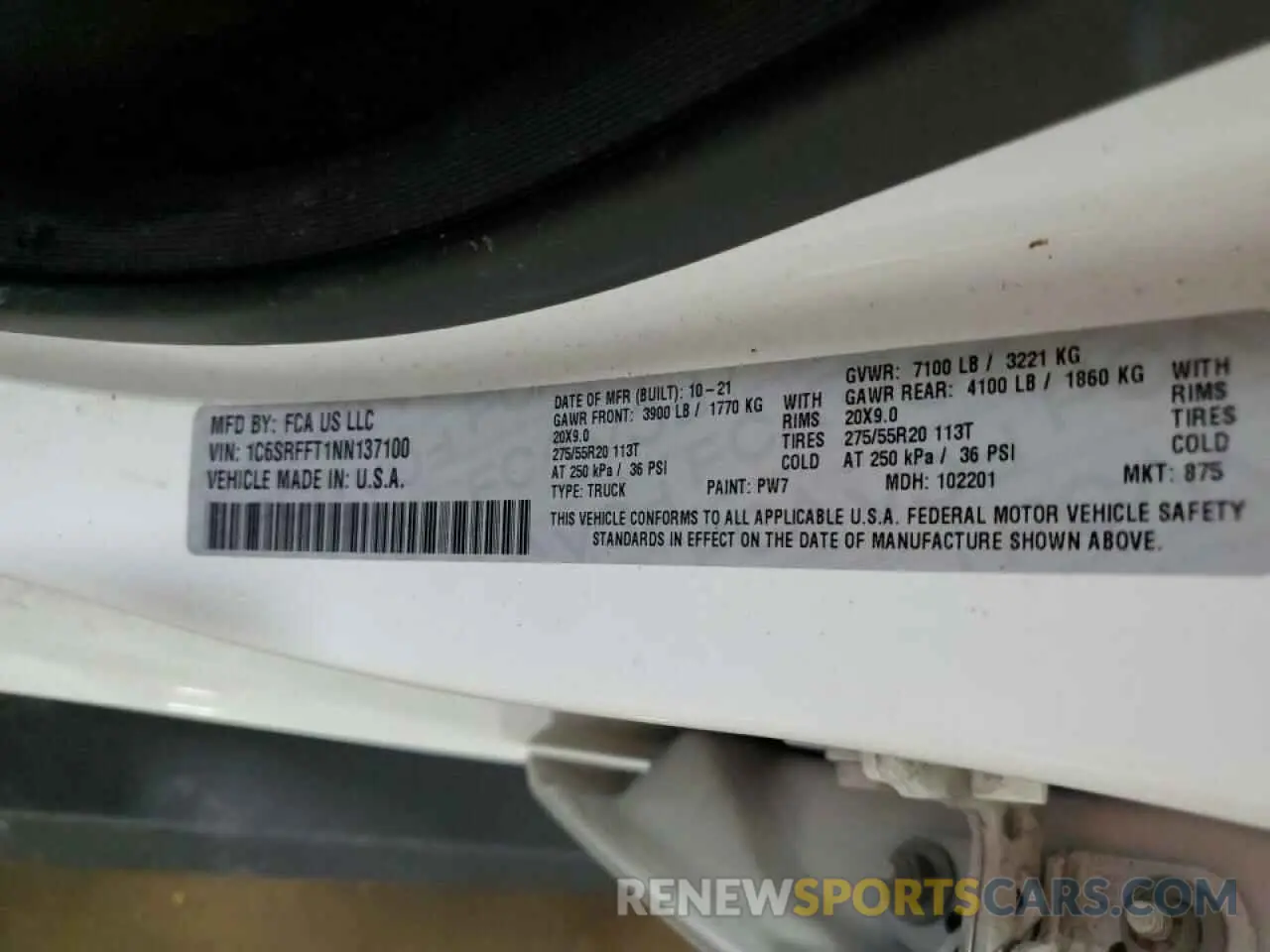 13 Фотография поврежденного автомобиля 1C6SRFFT1NN137100 RAM 1500 2022
