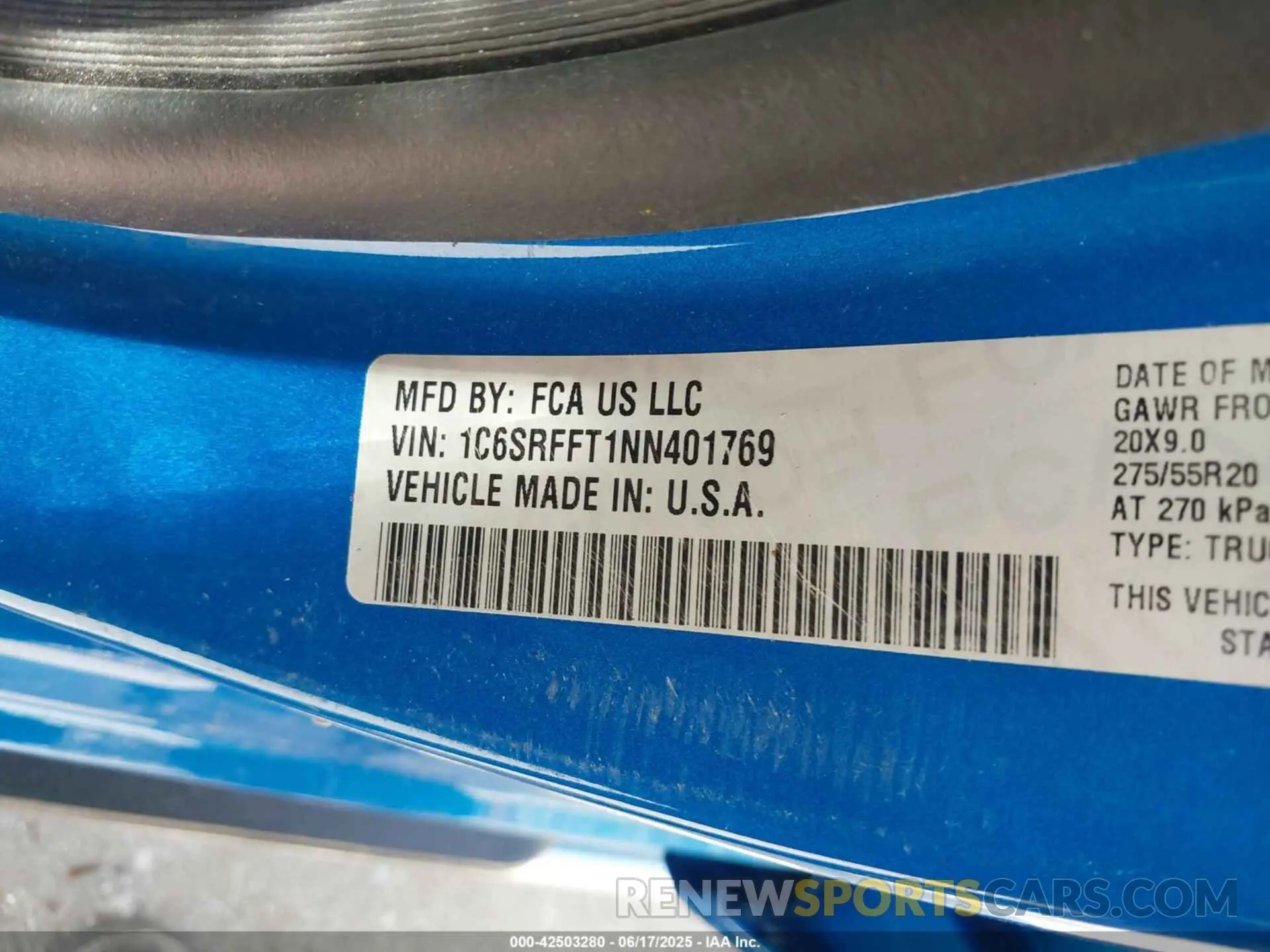 9 Фотография поврежденного автомобиля 1C6SRFFT1NN401769 RAM 1500 2022