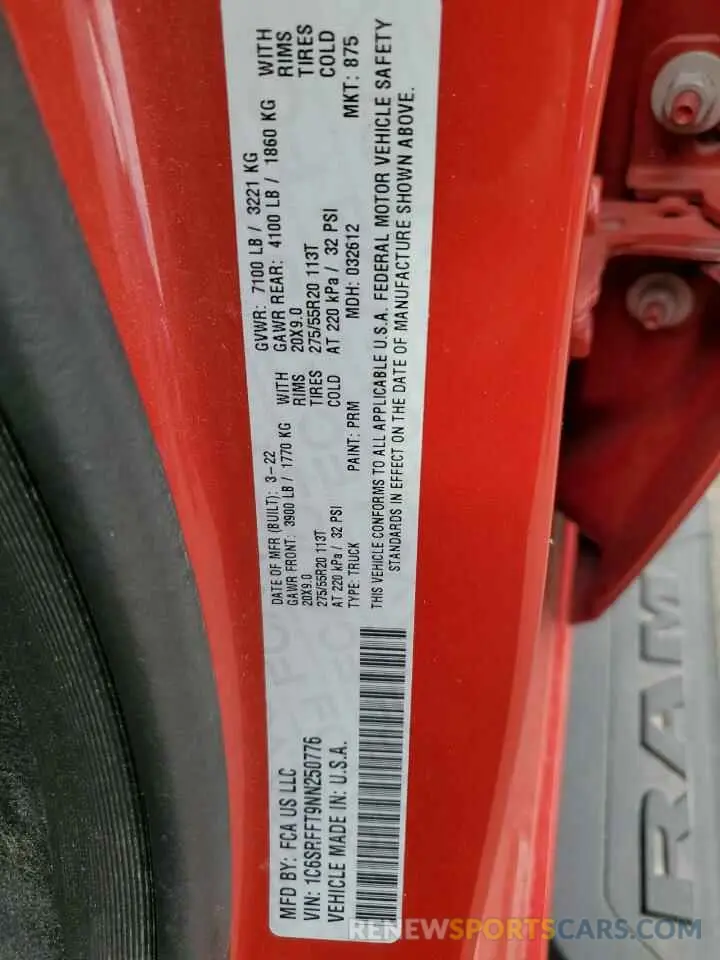 14 Фотография поврежденного автомобиля 1C6SRFFT9NN250776 RAM 1500 2022