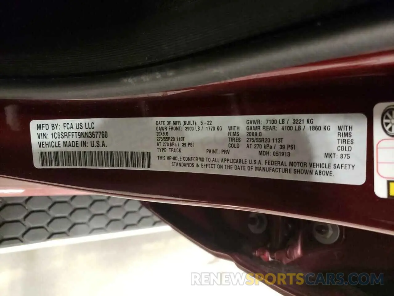 12 Фотография поврежденного автомобиля 1C6SRFFT9NN367760 RAM 1500 2022