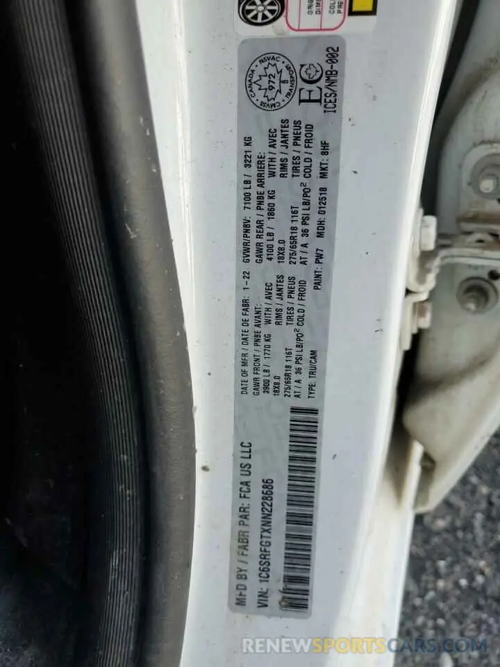 12 Photograph of a damaged car 1C6SRFGTXNN228686 RAM 1500 2022