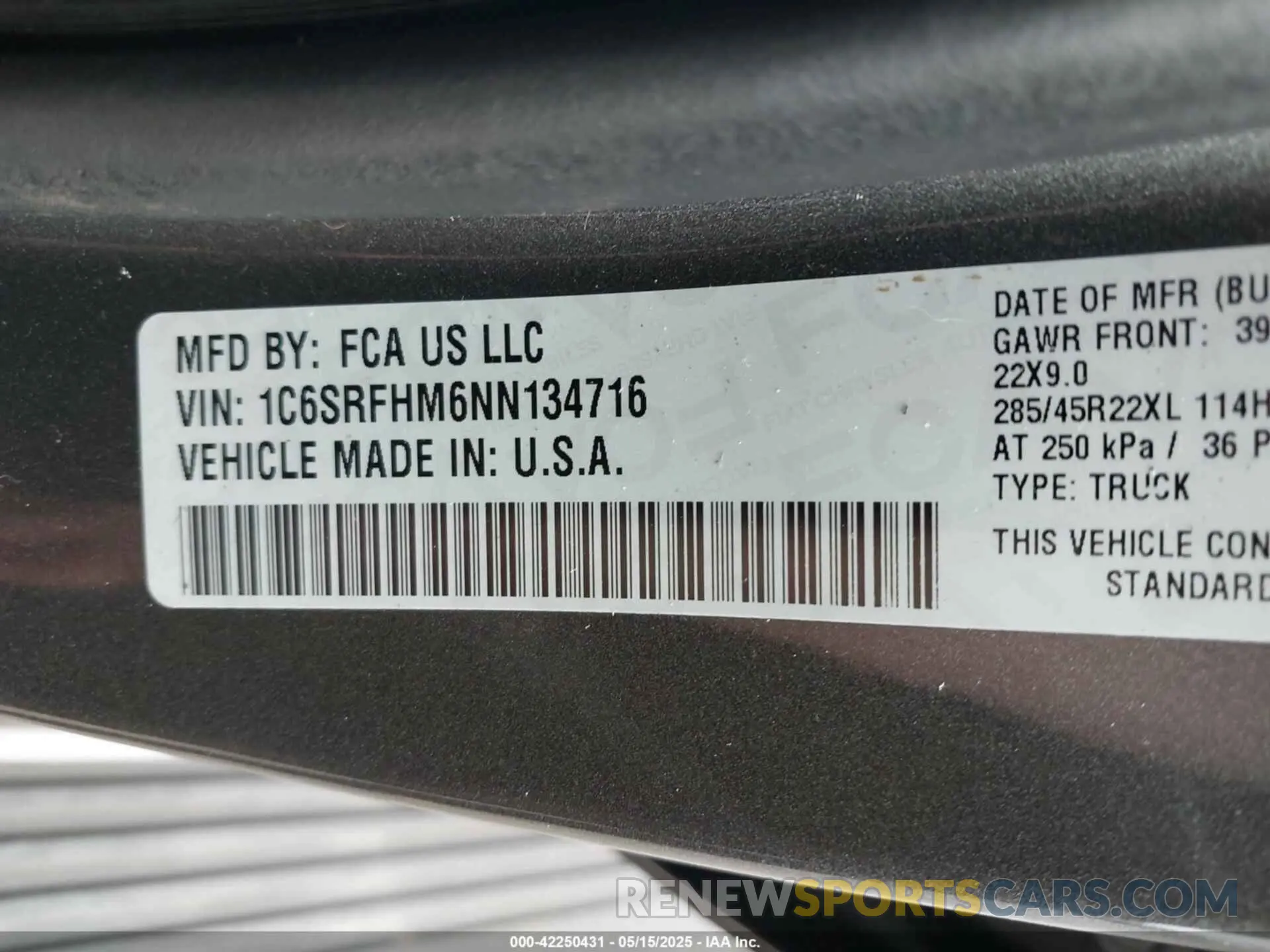 9 Фотография поврежденного автомобиля 1C6SRFHM6NN134716 RAM 1500 2022