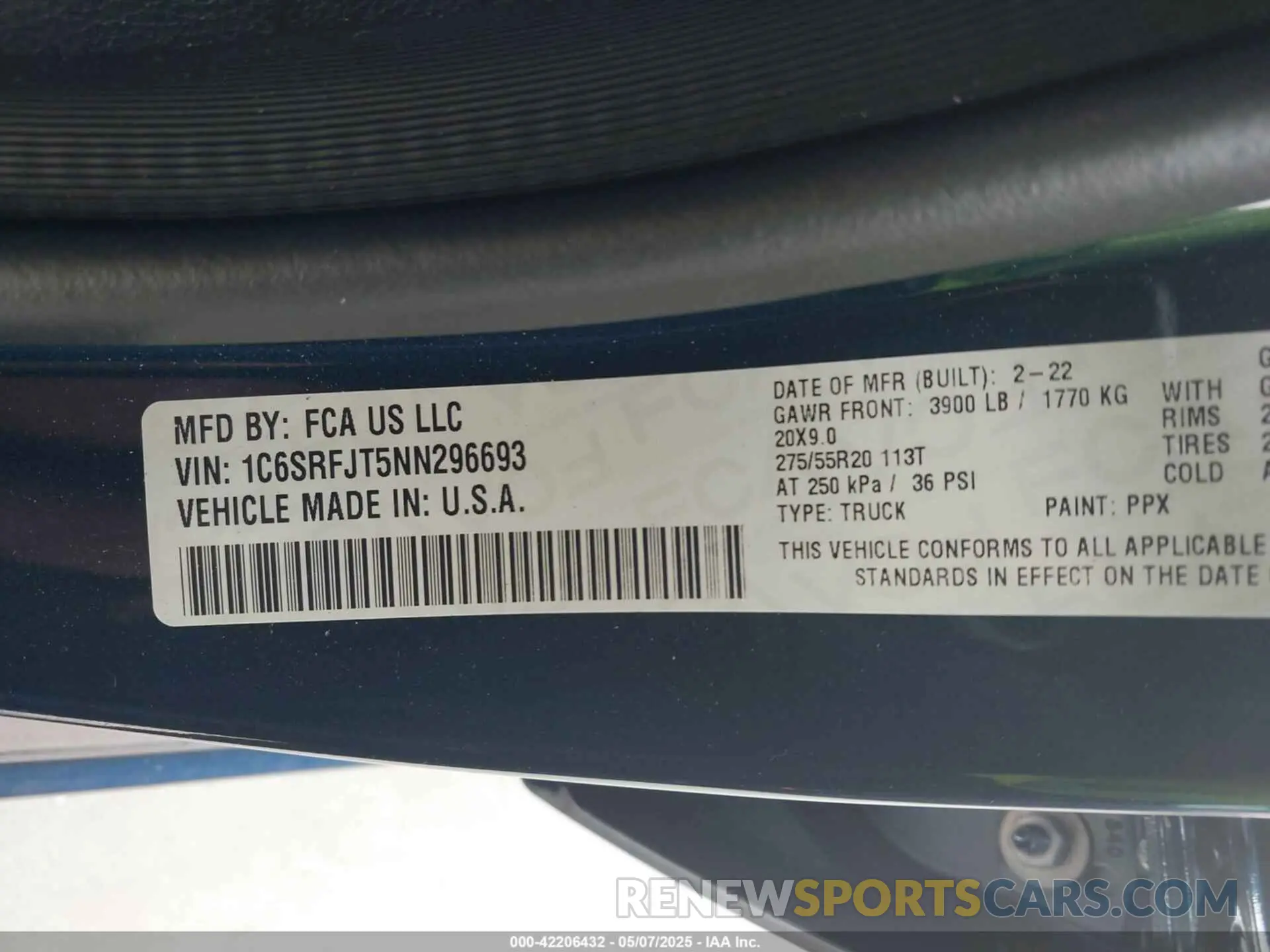 9 Фотография поврежденного автомобиля 1C6SRFJT5NN296693 RAM 1500 2022