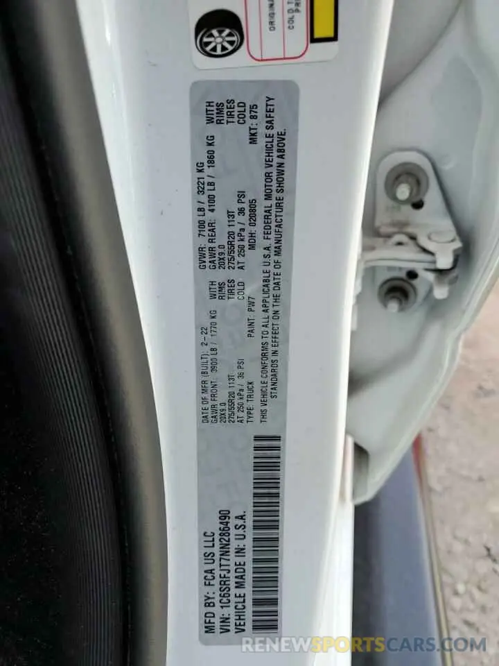 12 Фотография поврежденного автомобиля 1C6SRFJT7NN286490 RAM 1500 2022