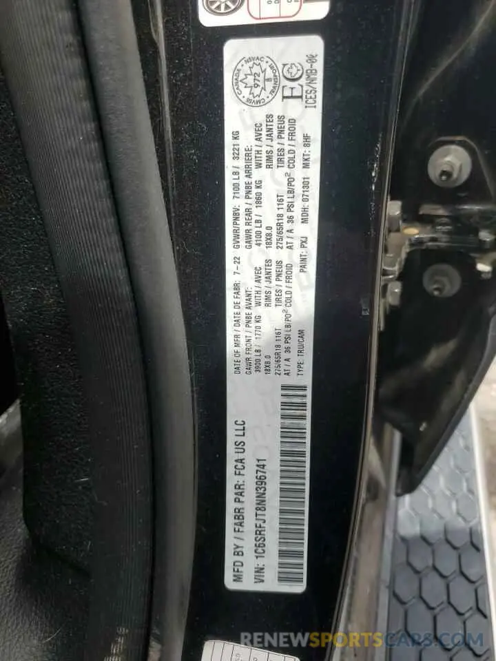 13 Фотография поврежденного автомобиля 1C6SRFJT8NN396741 RAM 1500 2022