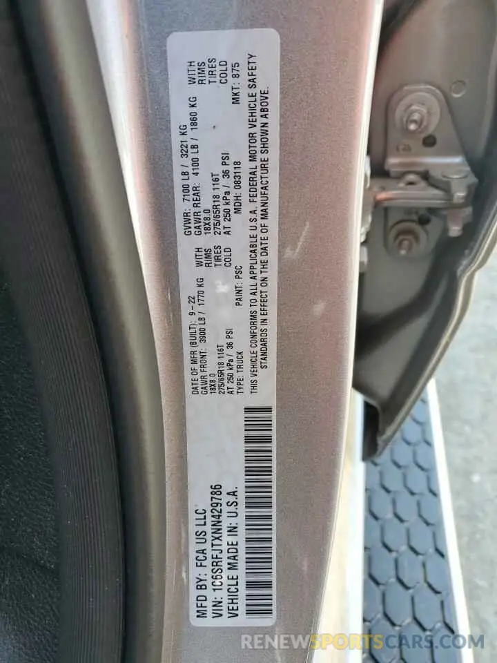 12 Фотография поврежденного автомобиля 1C6SRFJTXNN429786 RAM 1500 2022