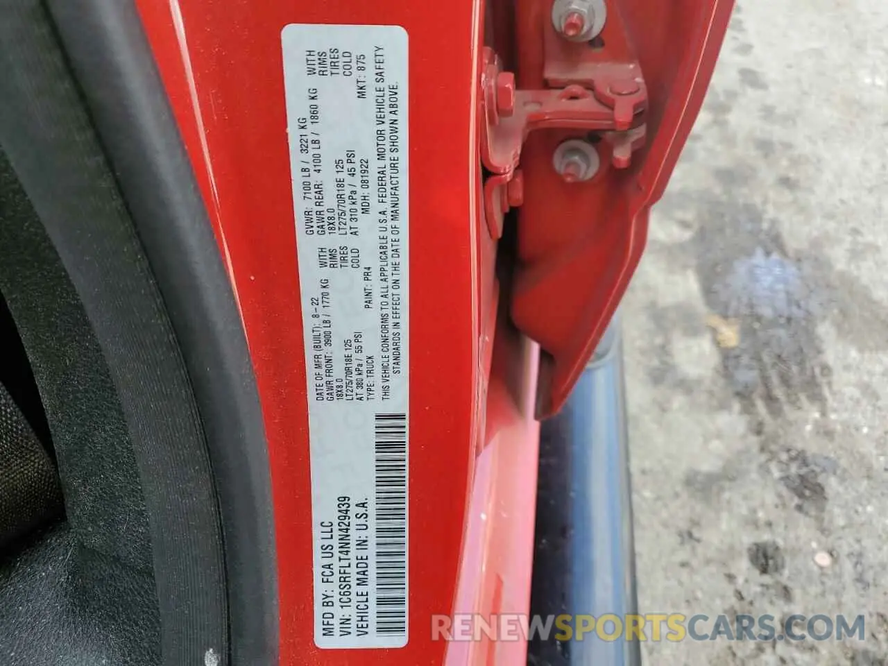 12 Фотография поврежденного автомобиля 1C6SRFLT4NN429439 RAM 1500 2022