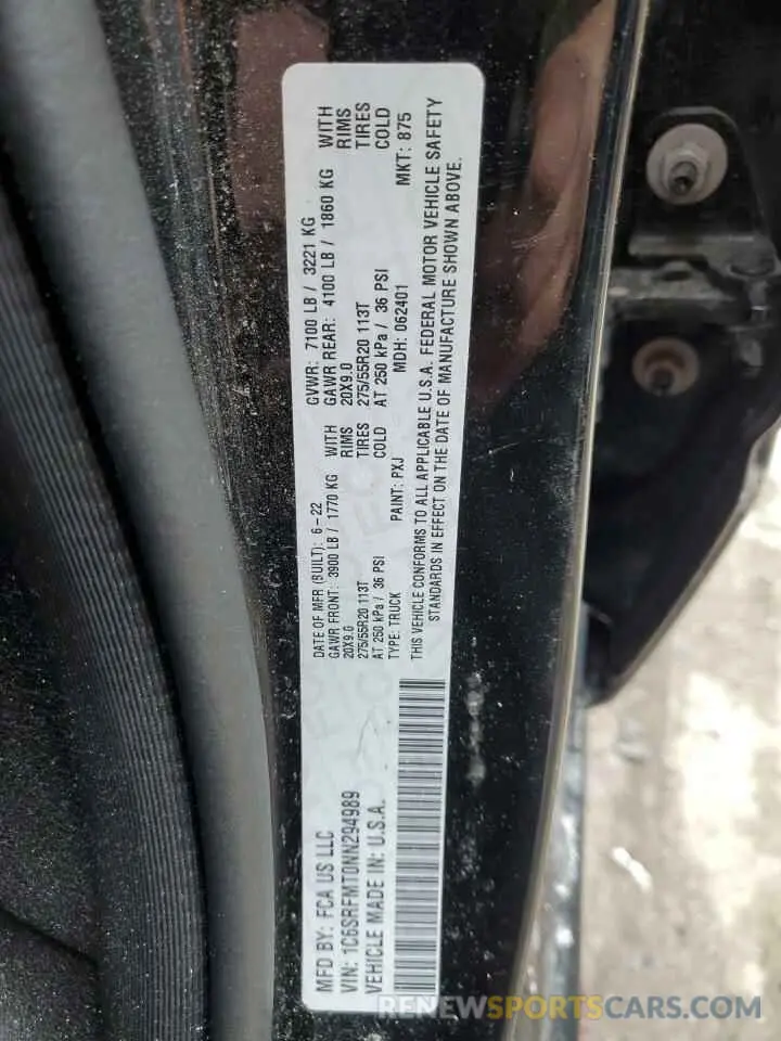 13 Photograph of a damaged car 1C6SRFMT0NN294989 RAM 1500 2022