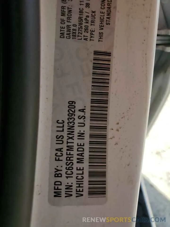 12 Фотография поврежденного автомобиля 1C6SRFMTXNN339209 RAM 1500 2022