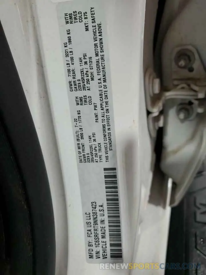13 Photograph of a damaged car 1C6SRFRT9NN387423 RAM 1500 2022