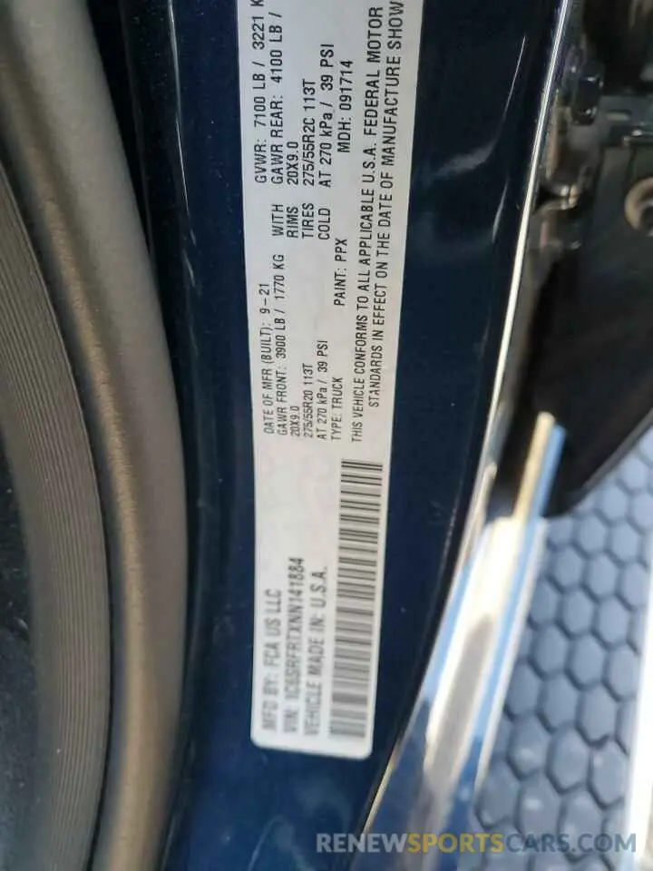12 Фотография поврежденного автомобиля 1C6SRFRTXNN141884 RAM 1500 2022