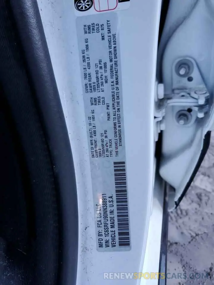 12 Фотография поврежденного автомобиля 1C6SRFU90NN388911 RAM 1500 2022