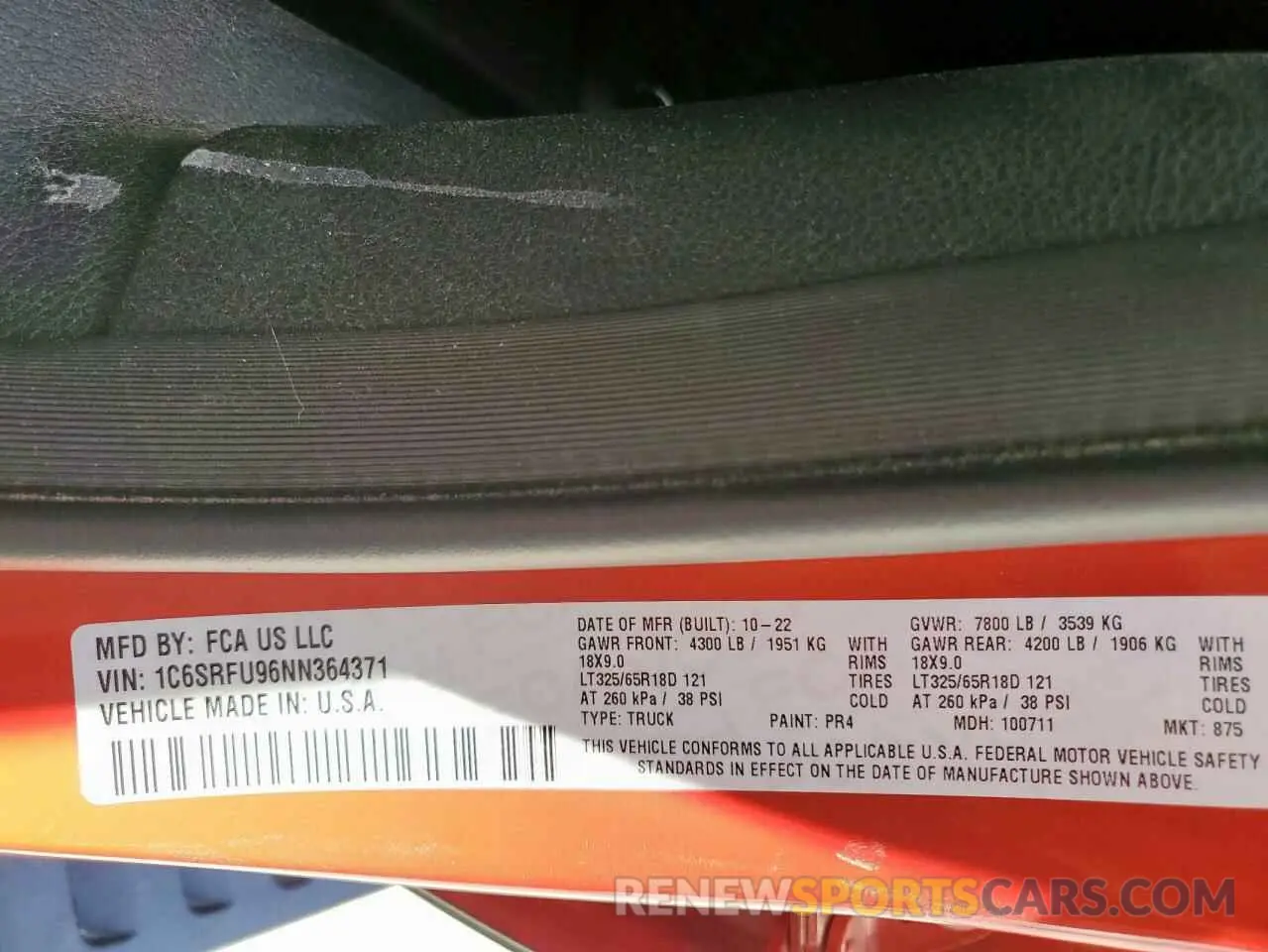 12 Фотография поврежденного автомобиля 1C6SRFU96NN364371 RAM 1500 2022
