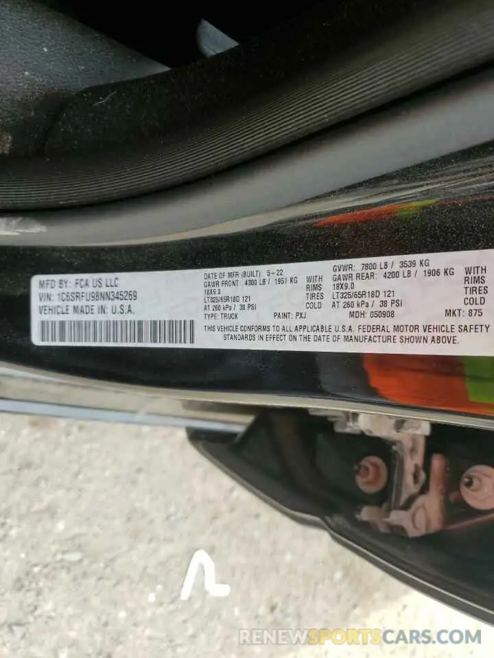 12 Фотография поврежденного автомобиля 1C6SRFU98NN345269 RAM 1500 2022
