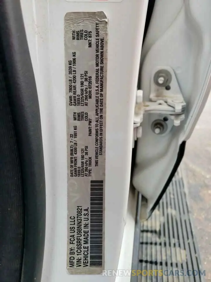 12 Photograph of a damaged car 1C6SRFU98NN370527 RAM 1500 2022