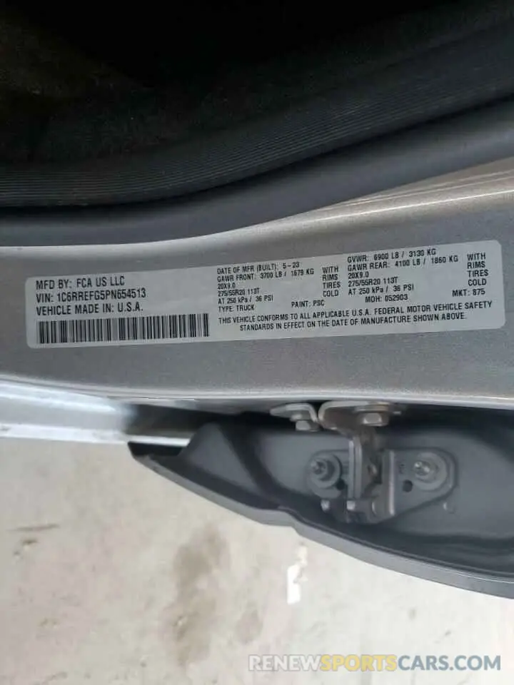 12 Фотография поврежденного автомобиля 1C6RREFG5PN654513 RAM 1500 2023