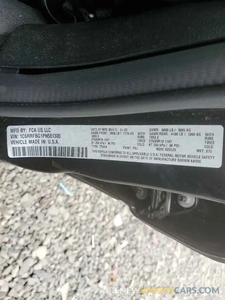 12 Фотография поврежденного автомобиля 1C6RRFBG1PN581300 RAM 1500 2023